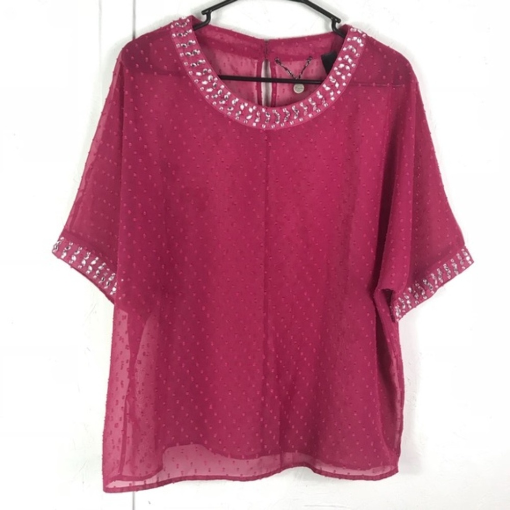 🚨 5/$25 BKE boutique sheer blouse gem detail